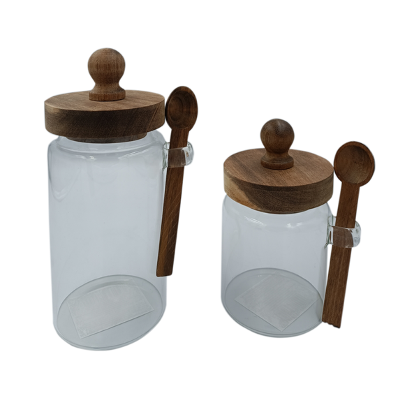 Емкость стеклянная с деревянной крышкой и ложкой VT-9247 Vittora 470 мл