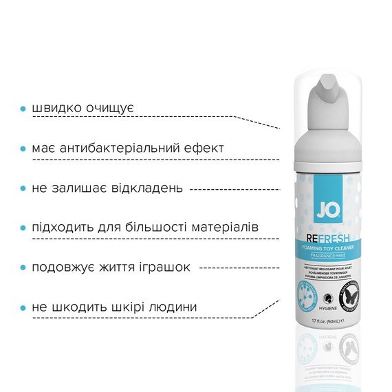 М’яка пінка для очищення іграшок JO REFRESH (50 мл), дезінфекційна, проникає глибоко | Зображення 2