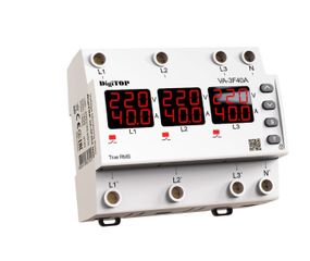 Реле напруги та струму дворежимне одно/трифазне VA-3F40A M6R на DIN-рейку, 3*40А, 3*8500Вт, 120-270В, шестимодульне з індикатором