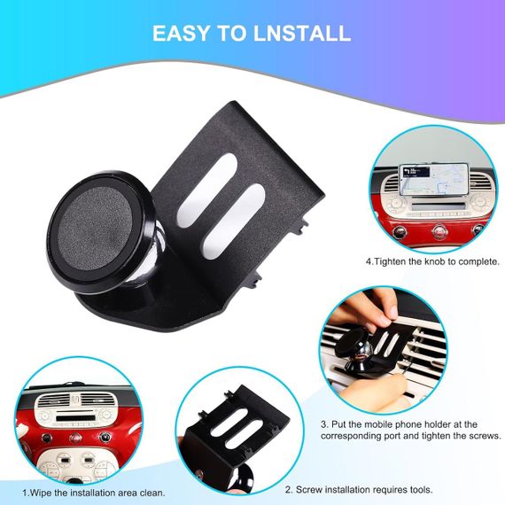 Автомобільний тримач для телефону на панель приладів для Fiat 500 (2010–2015), з алюмінієвого сплаву, на вентиляційну решітку | Зображення 4