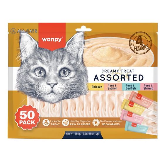 Рідкі ласощі для котів, асорті смаків Wanpy Creamy Treat Assorted, 50 шт х 14 гр