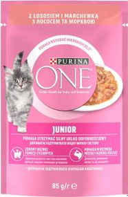 Вологий корм Purina One Junior для кошенят і вагітних кішок з лососем та морквою в соусі 48шт*85г