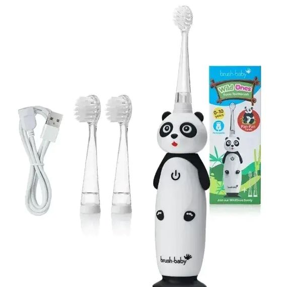 Дитяча електрична зубна щітка Brush-Baby Sonic Toothbrush WildOnes (від 0 до 10 років) Панда | Зображення 1