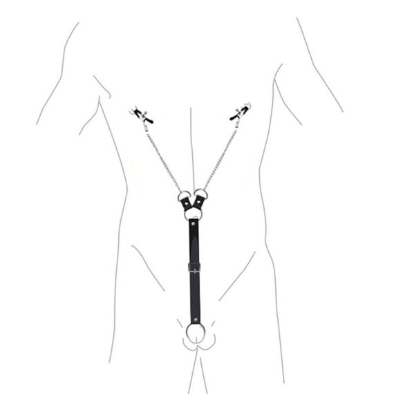 Зажимы для сосков с фиксацией на пенисе Art of Sex – Nipple Clamps for Men, экокожа | Зображення 2