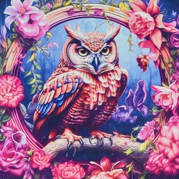 Алмазная мозаика "Сова в цветах" HEE13838 30х30 см