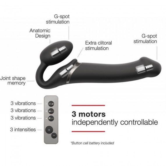 Безремневой страпон с вибрацией Strap-On-Me Vibrating Black M, диаметр 3,3см, пульт ДУ, регулируемый | Зображення 3