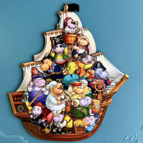 Дерев'яний пазл-вкладиш "Бегемотики-пірати" Ubumblebees (ПСД083) PSD083, 13 бегемотиків | Зображення 1