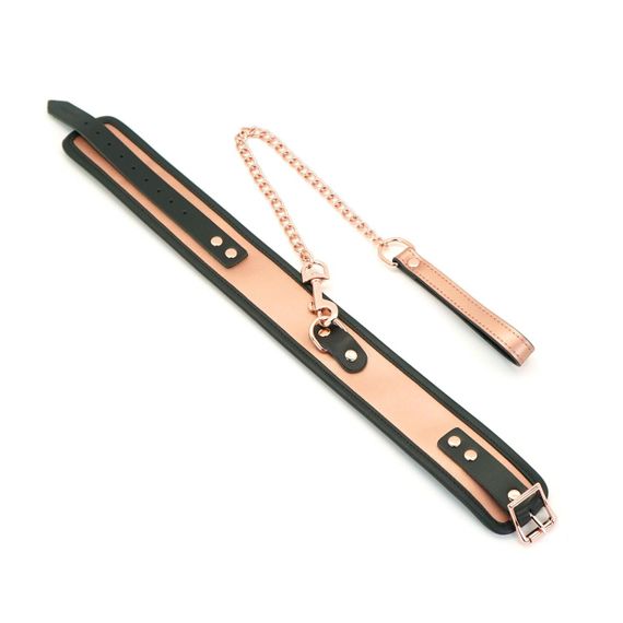 Широкий нашийник з повідцем Liebe Seele Rose Gold Memory Collar with Leash, натуральна шкіра Sex Aura | Зображення 1