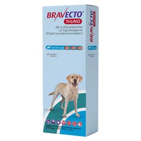 Таблетки від кліщів, бліх та глистів для собак 20-40 кг Bravecto TriUNO, 3 шт