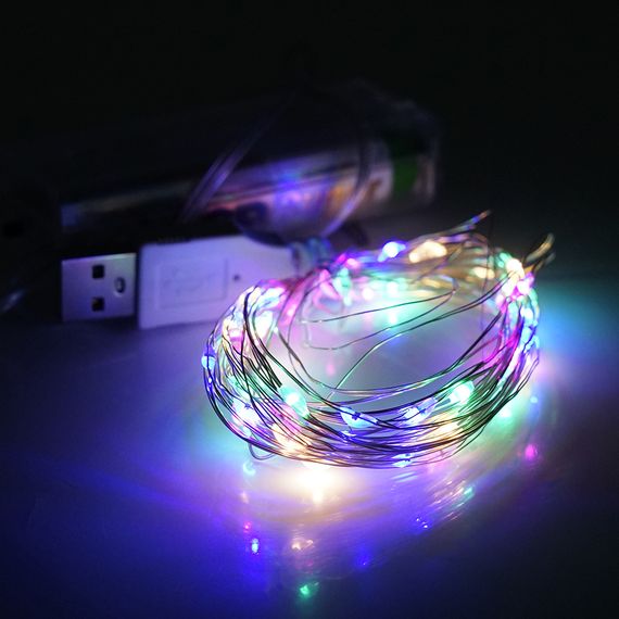 Гірлянди 200LED, 1 режим, 20 метрів, прозора ізоляція, живлення від USB+ 3*АА, Mix Color, ОЕМ