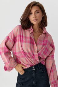 Сорочка в клітинку з напівкруглим низом - рожевий цвет, ONE SIZE (є розміри)