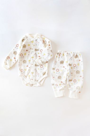 Теплий комплект для немовляти: боді з начосом і штанці, 0–24 міс принт Сафарі 68