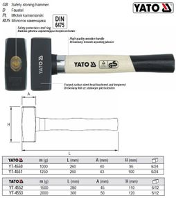 Молоток - кувалда YATO m=1,5 кг l=260 мм YATO-4552