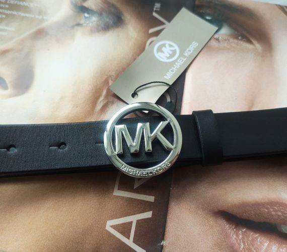 Модний чорний шкіряний ремінь Michael Kors пряжка срібло | Зображення 2