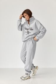 Утеплений спортивний костюм зі світшотом та джогерами - сірий цвет, M (є розміри)