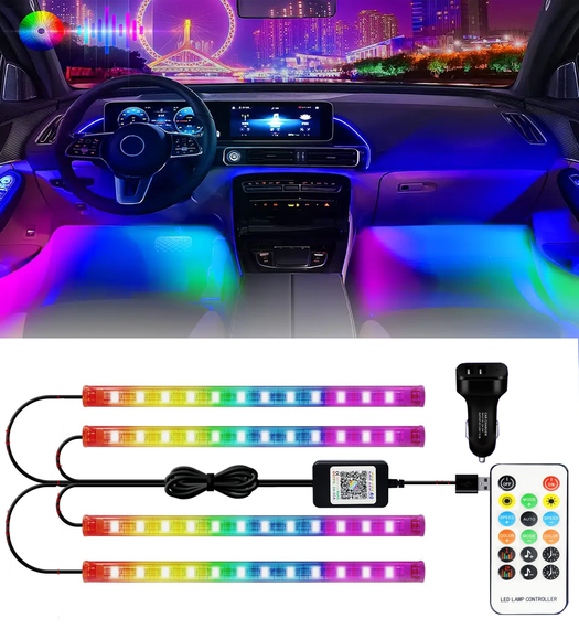 Автомобильная светодиодная ЛЕД подсветка RGB NEON в салон автомобиля, управление пультом
