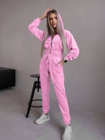 Женский спортивный велюровый костюм с укороченной кофтой LM10364 цвет розовый, размер 46/48