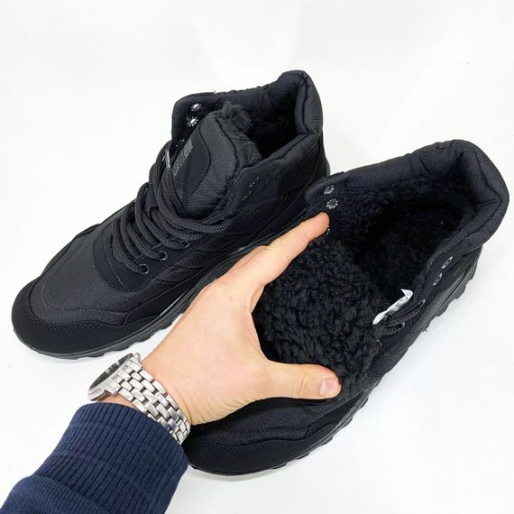 Черевики чоловічі 44р 28.5см чорні Зимове чоловіче взуття з текстилю | Зображення 3