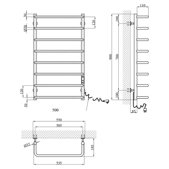 Сушарка для рушників електрична Kroner KRP Stil ER900x500-8 (CV036347) | Зображення 5