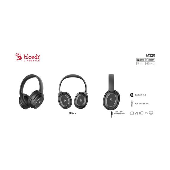 Гарнітура ігрова Bloody M320 (Black), чорний колір, Bluetooth v5.0 + 3.5 Jack | Зображення 4