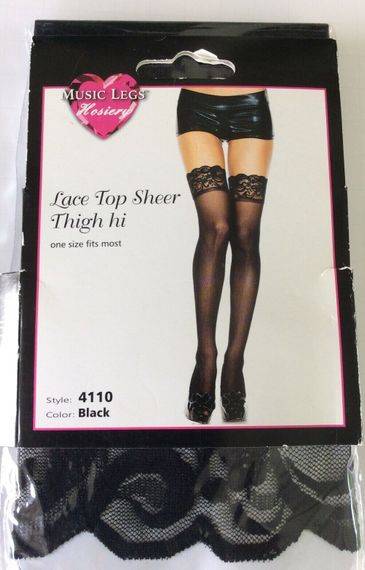 Панчохи з мереживними коронками Music Legs, чорні, One Size | Зображення 1