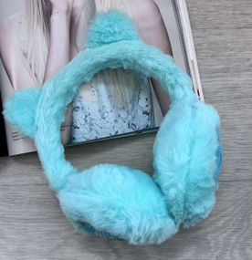 Навушники теплі з котячими вушками  серце М'ятний One Size (507)