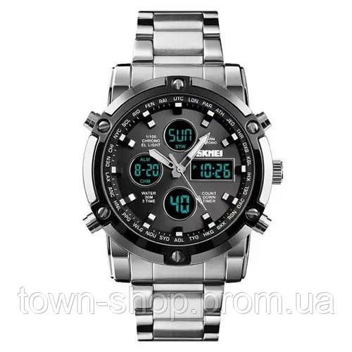 Часы наручные мужские SKMEI 1389SIBK SILVER-BLACK, модные мужские часы. Цвет: серебряный + черный | Зображення 1