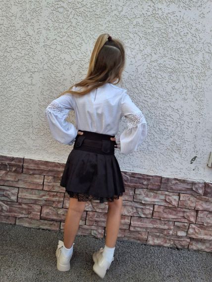 Дитяча шкільна спідниця на дівчинку с мереживом та високой посадкой колір чорний розмір 140, SBR5021 | Зображення 1