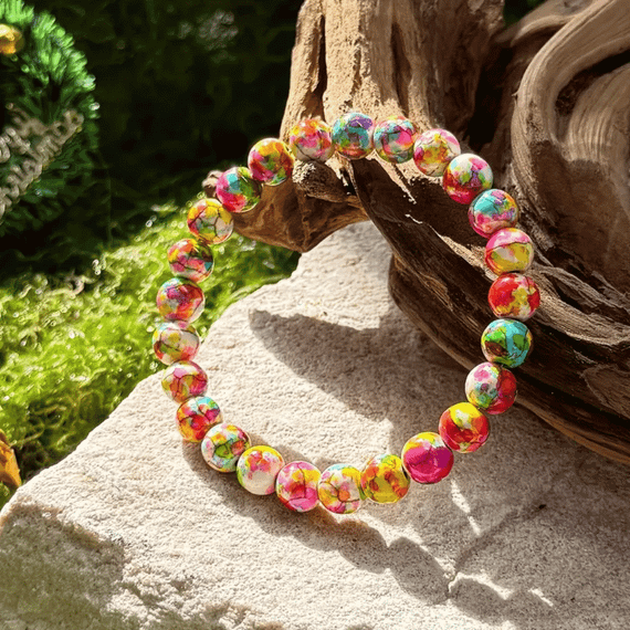 Браслет з натурального каменю, різнокольорові мармурові намистини 8мм Без бренду 2227500050331 | Зображення 1