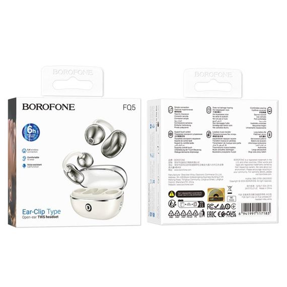 Беспроводные наушники BOROFONE FQ5 Spirit clip-on true wireless BT headset Milky white | Зображення 1