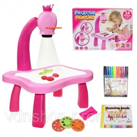 Рожевий Дитячий стіл проектор для малювання з підсвічуванням Projector Painting 24 Деталі