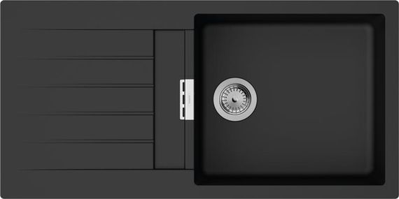 Мийка кухонна HansgroheS52, граніт, прямокутник, з крилом, 980х480х190мм, чаша - 1, накладна, S520-F480, чорний графіт (43358170)