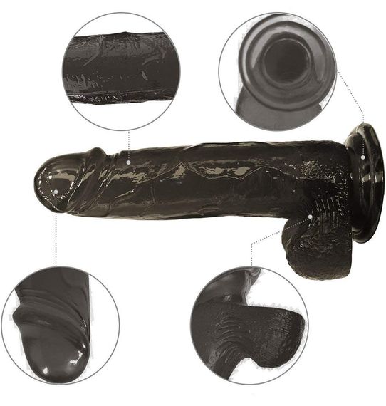 Реалистичный фаллоимитатор черного цвета с мошонкой на присоске 22 см | Зображення 4