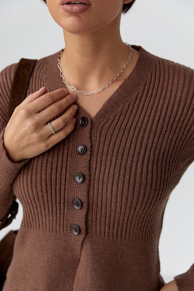 Трикотажний костюм у рубчик із кардиганом і штанами палаццо - коричневий цвет, ONE SIZE (є розміри) | Зображення 3