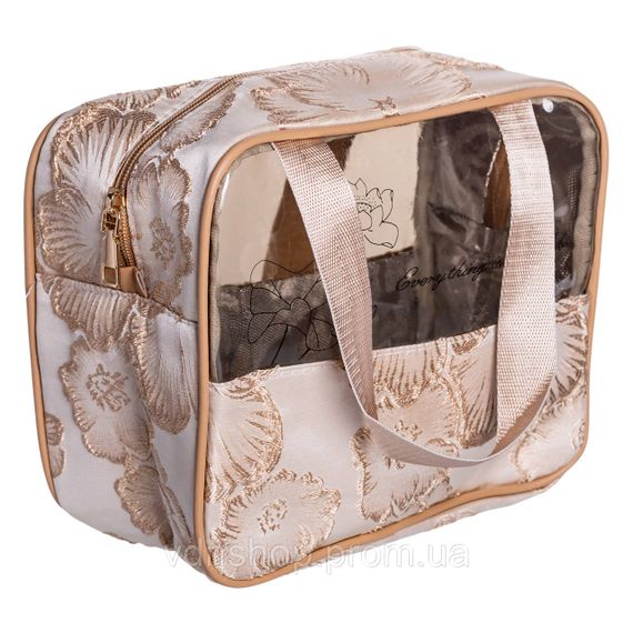 Набор прозрачных женских косметичек для дома 2 (шт) косметичка дорожная в сумку для косметики, макияжа, лекарств, кистей Бежевый | Зображення 4