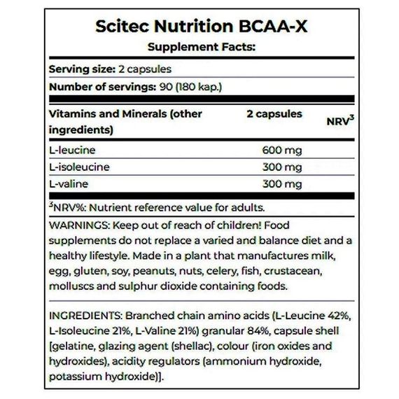 Аминокислота BCAA для спорта Scitec Nutrition BCAA-X 180 Caps | Зображення 1