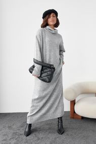 Вязаное платье oversize с высокой горловиной - серый цвет, S (есть размеры)