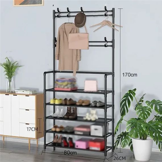 Чорна Універсальна вішалка для одягу New simple floor clothes rack 5 полиць | Зображення 3