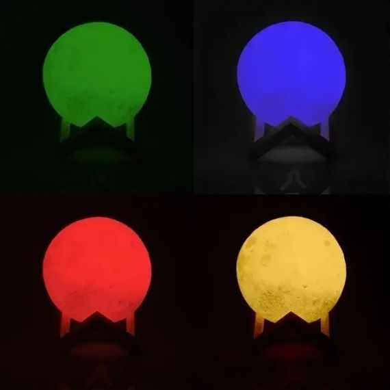 ОЧЕНКА! Світильник-нічник 3D шар Місяць Moon Lamp на дерев'яній підставці 15 см (Плохе паковання 3227) | Зображення 5
