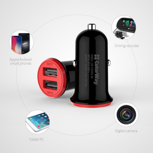 Автомобільний зарядний пристрій ColorWay CW-CHA026-BK 2USB 3,4А 17W червоний/чорний | Зображення 3