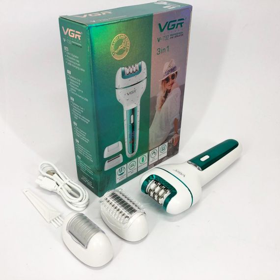 Жіночий бездротовий епілятор 3в1 VGR V-732 для ніг та зони бікіні з підсвічуванням та дисплеєм. Колір: зелений | Зображення 5