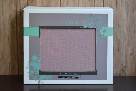 Комплект постельного белья с вафельным пледом La Romano Soft Pique 230×250, Пудровый | Зображення 1