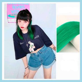 Цветная прядь волос на заколках 45 см зелёный Накладные волосы