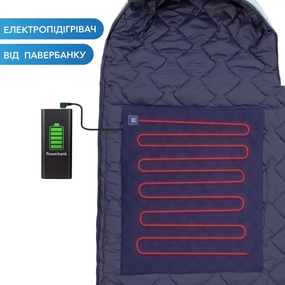 Зимовий спальний мішок з підігрівом USB 215*65, теплий спальник одеяла з підігрівом до -30 зелений