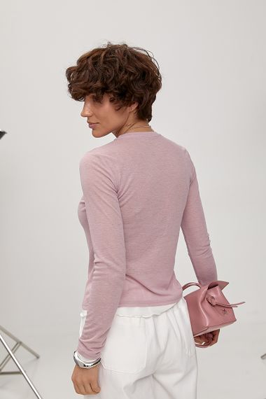 Тонкий лонгслів з двошаровим ефектом - пудра цвет, ONE SIZE (є розміри) | Зображення 1