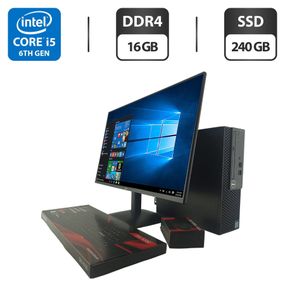 Комплект ПК: комп'ютер Dell OptiPlex 3050 SFF/Intel Core i5-6400 (4 ядра по 2.7 - 3.3 GHz)/16 GB DDR4/240 GB SSD/Intel HD Graphics 530 + Новий монітор AOC 24B31H/24" (1920x1080) IPS / Кабелі б/в + Подарунок Дротова клавіатура + мишка