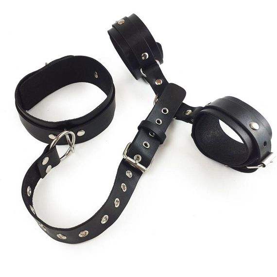 Фіксатори для шиї та рук Art of Sex - Bondage Set з натуральної шкіри, колір чорний | Зображення 3