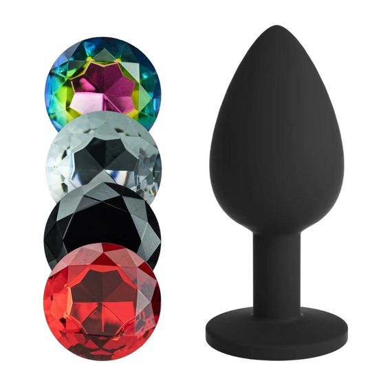 Анальна пробка L CAMILEO Crushious, зі змінними кристалами, силіконова, чорна, 9,5 х 4,2 см sexstyle