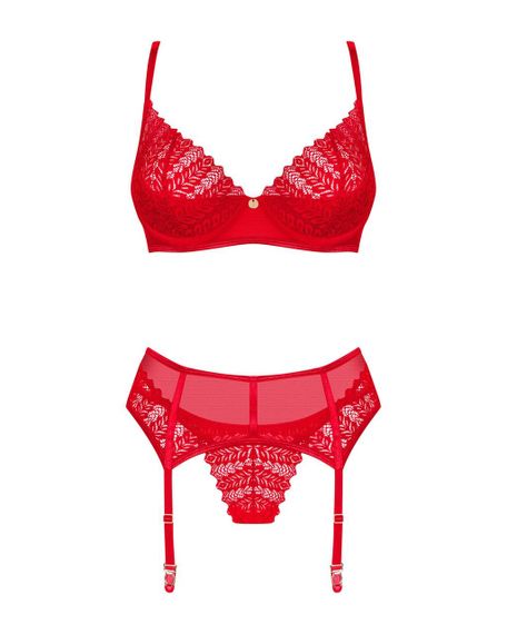 Комплект Obsessive Ingridia 3-pcs set XL/2XL, червоний, бюстгальтер, стрінги, пояс Sex Aura | Зображення 2