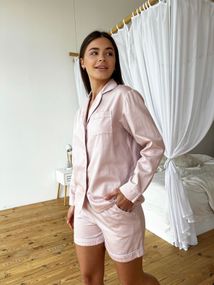 Піжамний комплект 2-ка з сатину (сорочка+шорти) Pearl COSY пильна пудра